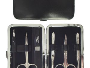 Manicure-Set, 6pieces., black cowhide frame case, 4¾" x 3½"