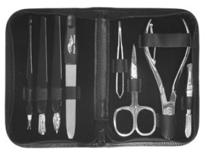 Manicure-Set, 8pieces., black cowhide zipper case, big size, 6¼" x 4"