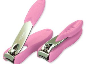 Nail Clippers, 2½", chromium plated, with magenta nail collection box in ABS plast