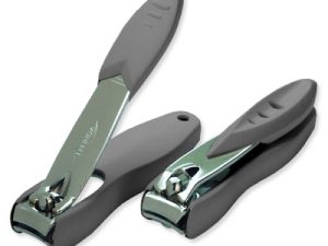 Nail Clippers, 2½", chromium plated, with grey nail collection box in ABS plast