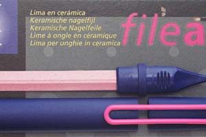 FileAway, Ceramic Nail File, modern blue case, Clip magenta, blister carded