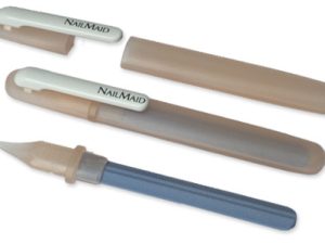 NailMaid translucent, Ceramic Nail File, salmon colored case, Clip white, blister carded
