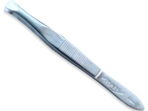 Tweezers, 3", oblique tip, stainless steel, satin-finished surface